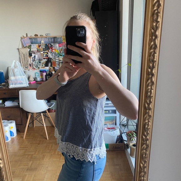 Striped Tank with Lace Detailing - Picture 3 of 6